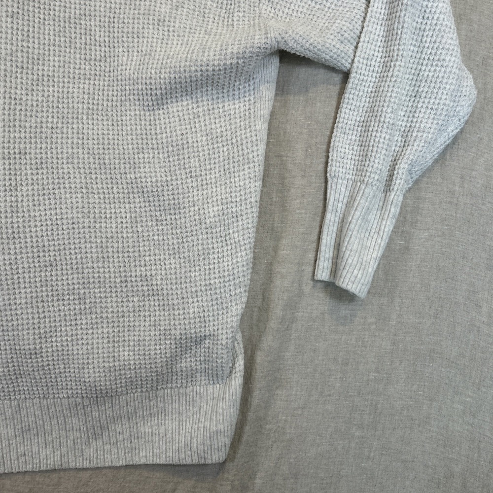 Aerie Women Pullover Sweater Collared V Neck Waffle Oversized Light Gray Medium - Picture 12 of 12